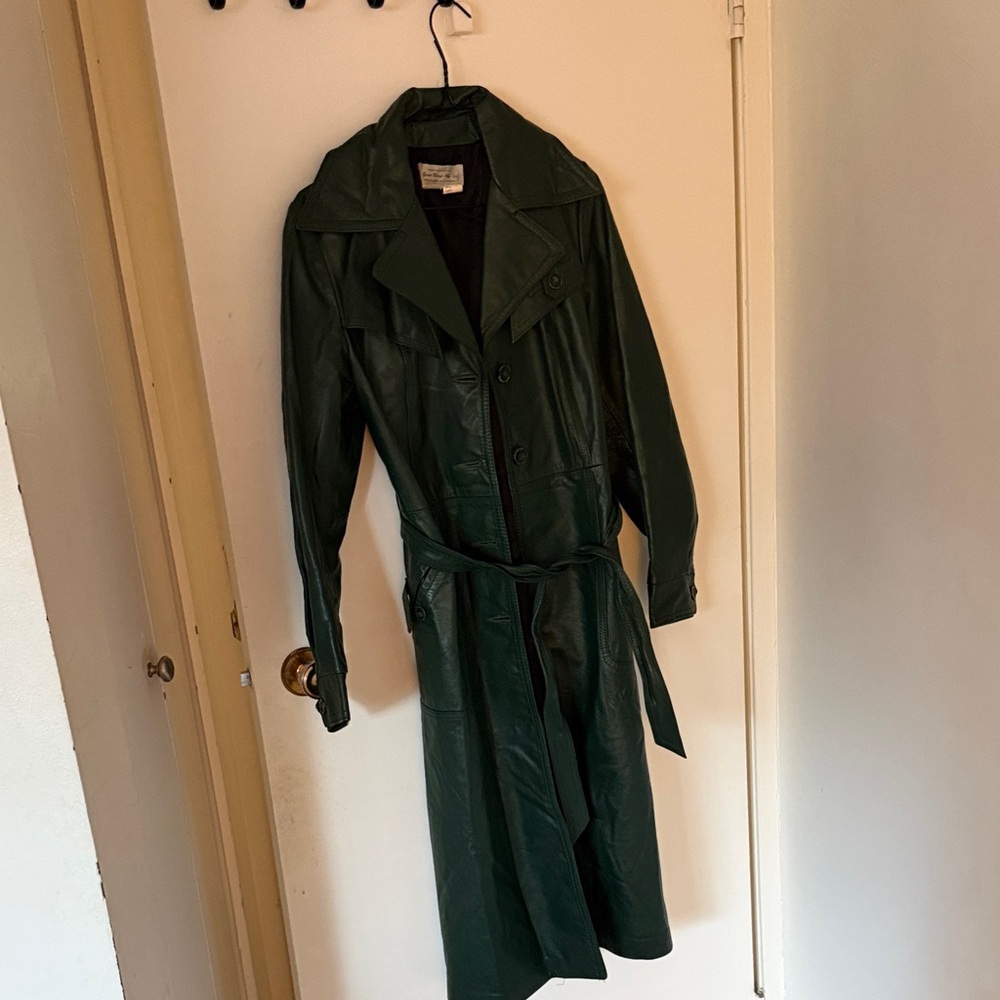 Women's Green leather Trench Coat